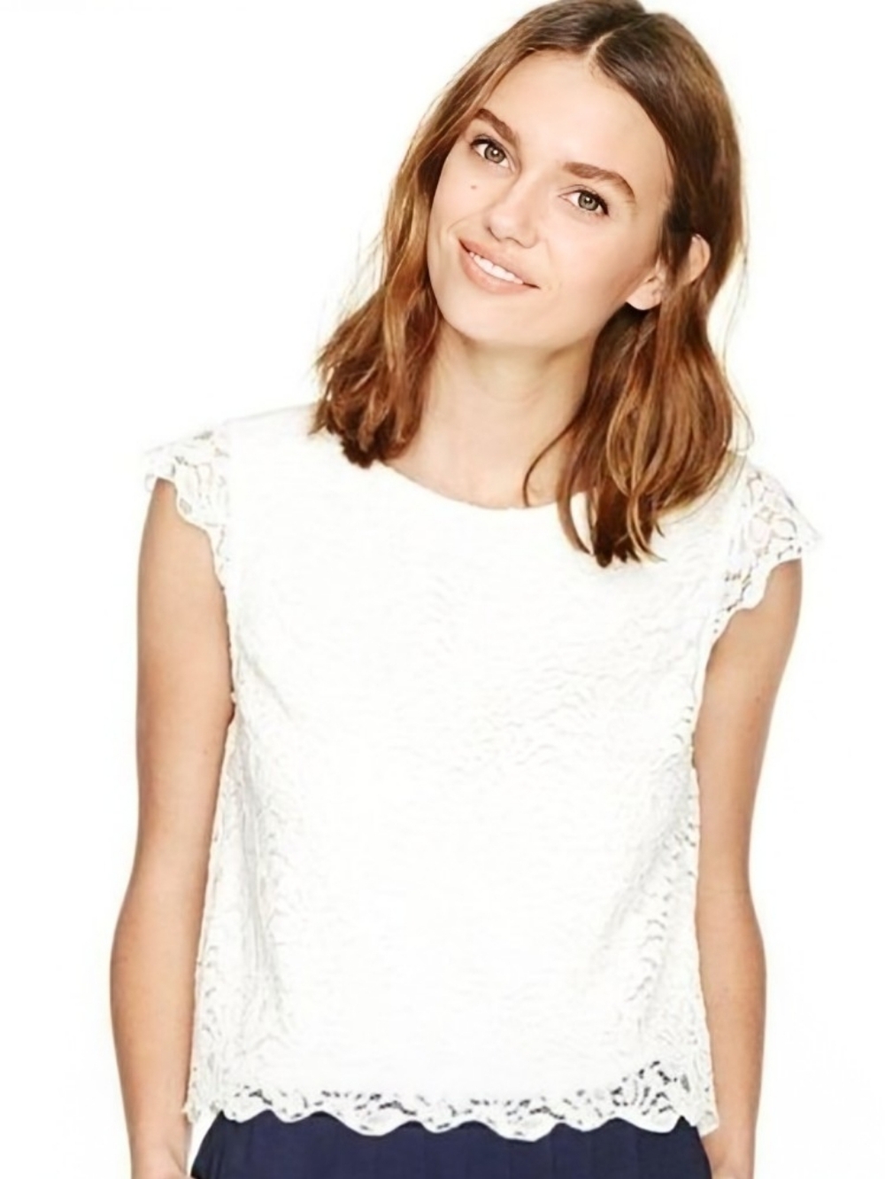 Aritzia Talula White Floral Lace Cap Sleeve Top